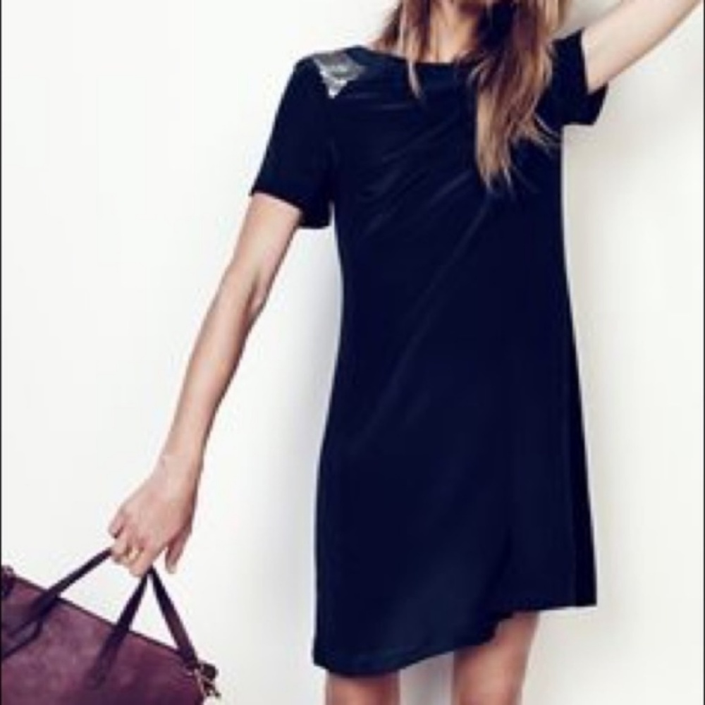 Madewell Medal Sequin Yoke Dress Black Tie Metalli - Picture 3 of 8
